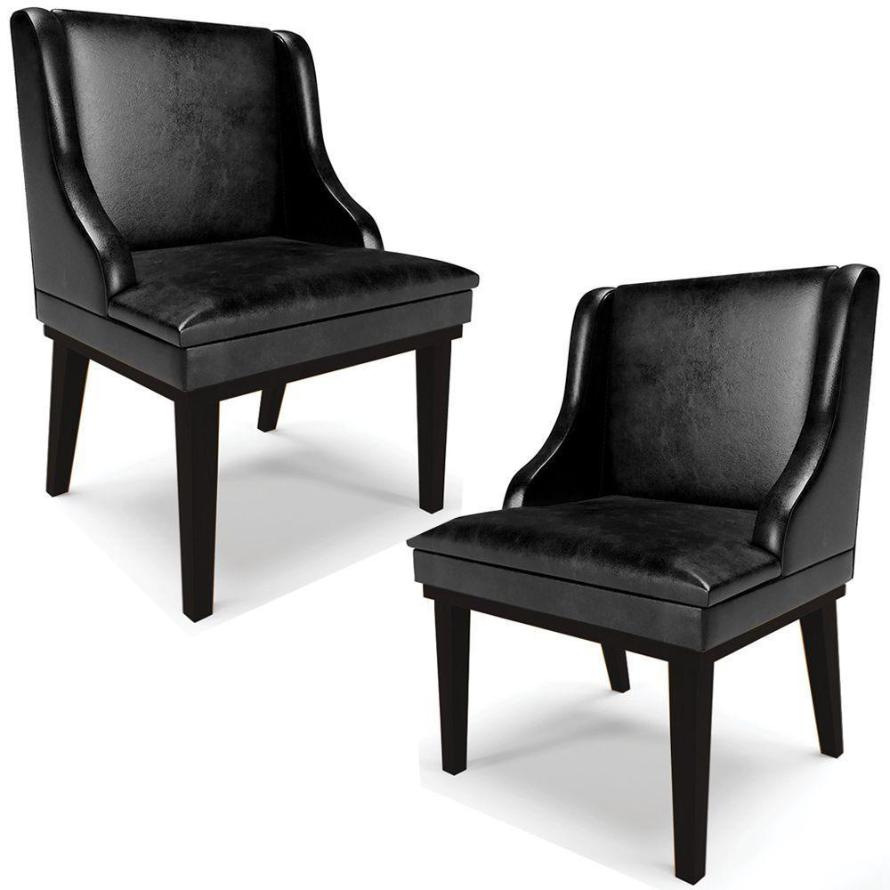 Kit 2 Cadeiras Decorativas Sala De Jantar Base Fixa De Madeira Firenze Pu Preto Brilho G19 - Gran Belo - 1