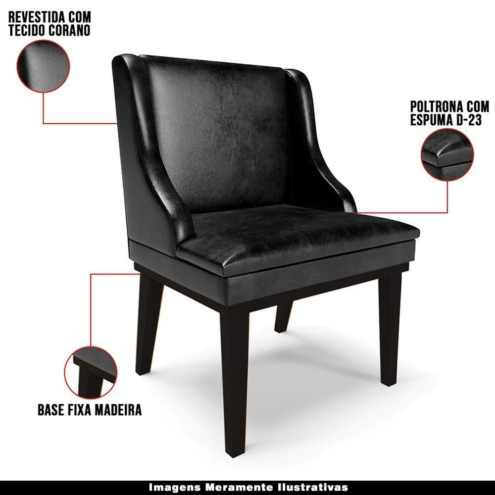 Kit 2 Cadeiras Decorativas Sala De Jantar Base Fixa De Madeira Firenze Pu Preto Brilho G19 - Gran Belo - 7