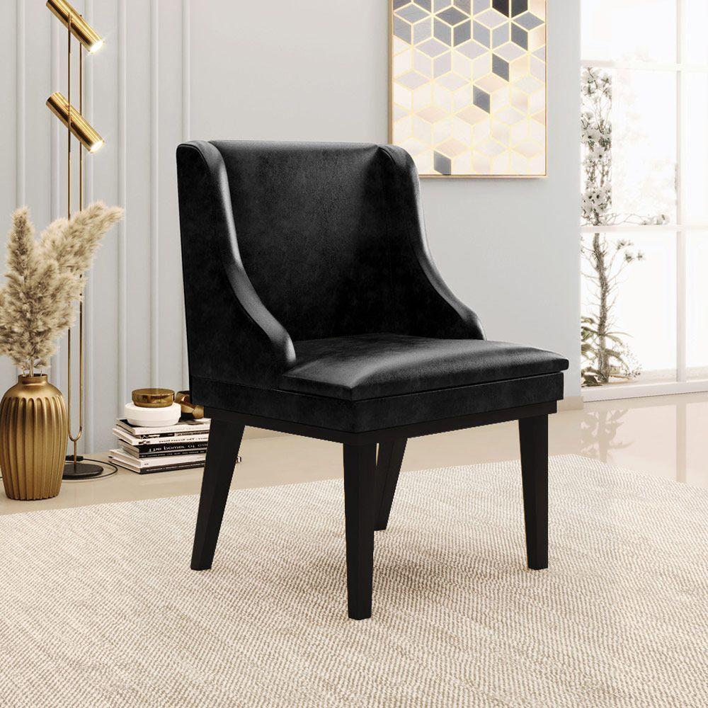 Kit 2 Cadeiras Decorativas Sala De Jantar Base Fixa De Madeira Firenze Pu Preto Brilho G19 - Gran Belo - 9
