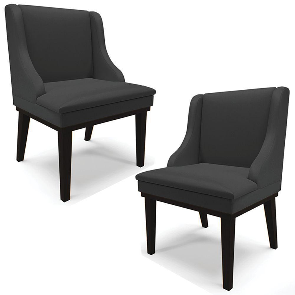 Kit 2 Cadeiras Decorativas Sala De Jantar Base Fixa De Madeira Firenze Pu Preto Fosco G19 - Gran Belo - 1