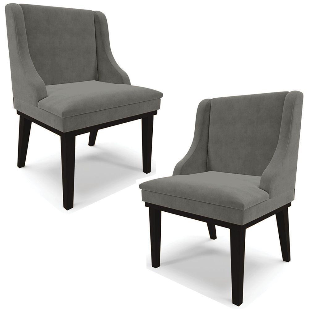 Kit 2 Cadeiras Decorativas Sala De Jantar Base Fixa De Madeira Firenze Suede Grafite/preto G19 - Gran Belo - 1