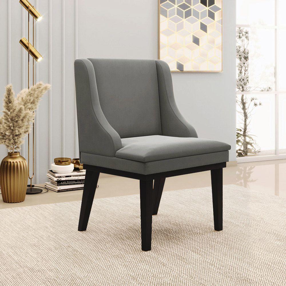Kit 2 Cadeiras Decorativas Sala De Jantar Base Fixa De Madeira Firenze Suede Grafite/preto G19 - Gran Belo - 9