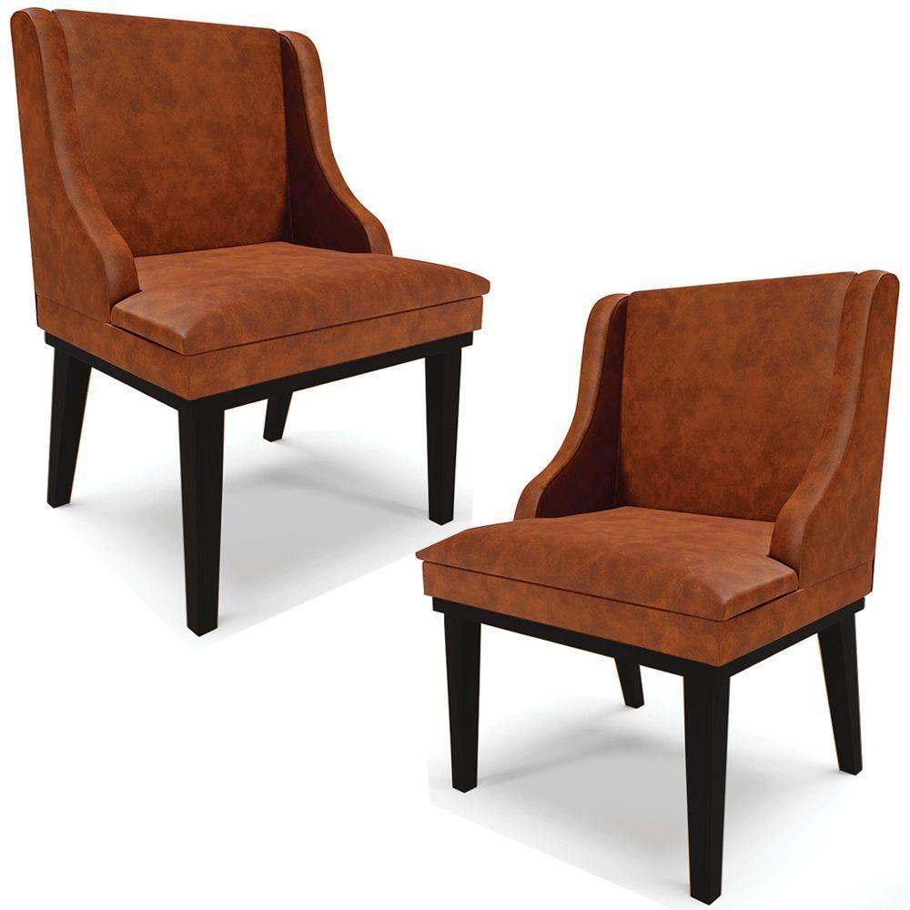 Kit 2 Cadeiras Decorativas Sala De Jantar Base Fixa De Madeira Firenze Pu Nozes/preto G19 - Gran Belo - 1