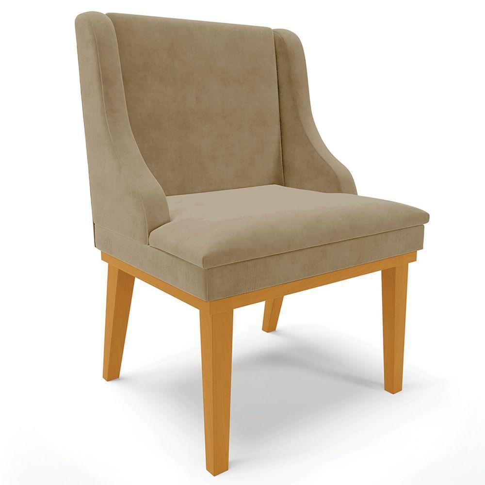 Kit 2 Cadeiras Decorativas Sala De Jantar Base Fixa De Madeira Firenze Suede Nude/castanho G19 - Gran Belo - 4