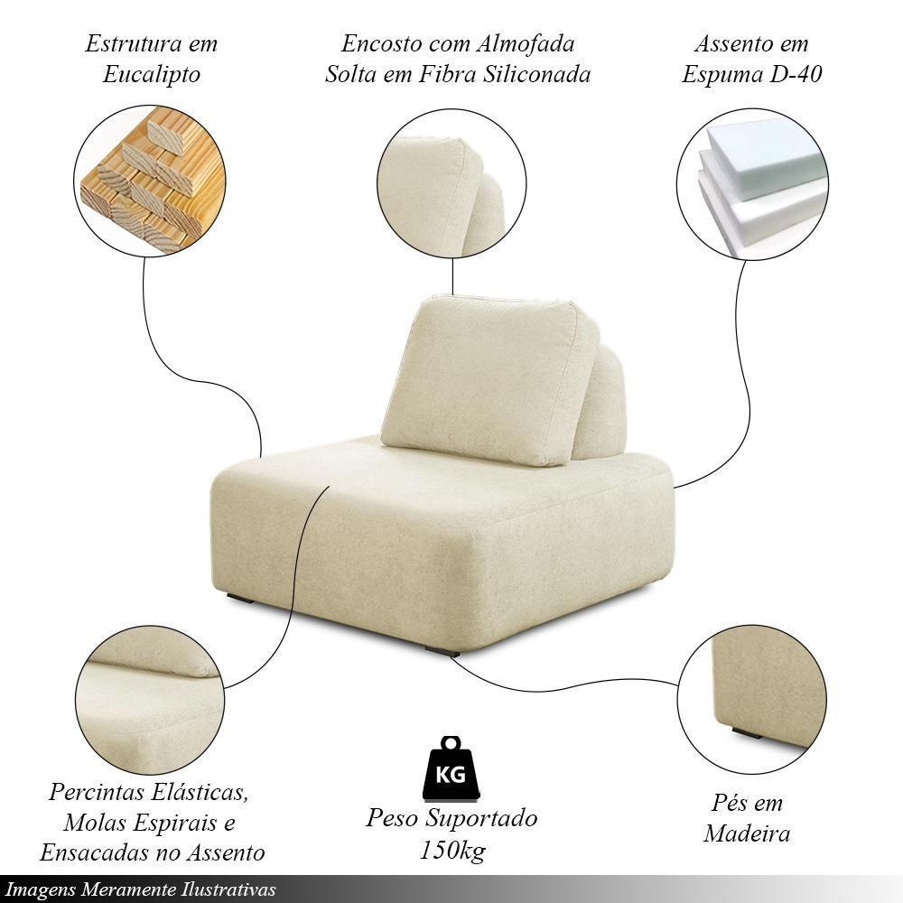 Poltrona Decorativa Santiago Sala De Estar Pés Em Madeira Bouclê Off White - 4