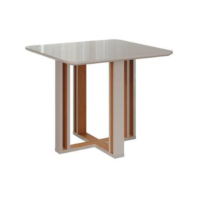 Mesa de Sala Jantar Flora + Tampo Madeirado 94x94cm Off White/Nature - Cimol