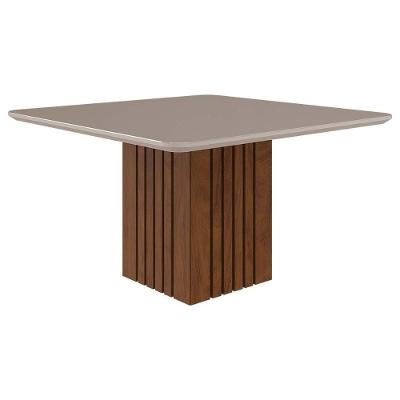 Mesa de Sala Jantar Ana + Tampo Madeirado Vidro 130x130cm Savana c/ Off White - Cimol