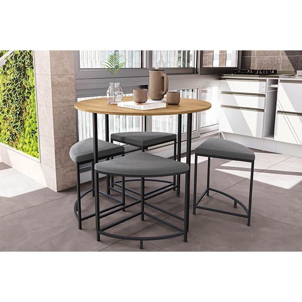 Mesa de Sala Jantar LI038 c/Tampo Madeirado 90 cm + 4 Banquetas Freijó/Preto Fosco - Kappesberg - 2