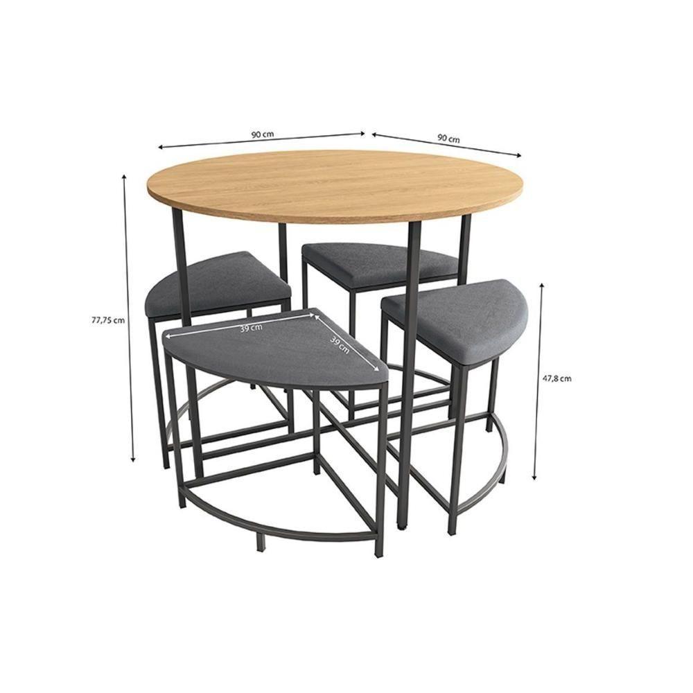 Mesa de Sala Jantar LI038 c/Tampo Madeirado 90 cm + 4 Banquetas Freijó/Preto Fosco - Kappesberg - 4