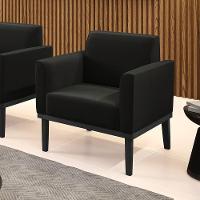 Poltrona Decorativa Pés Fixo Em Madeira Preto Suede Preto - 1