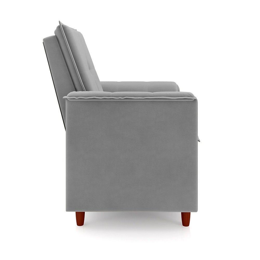 Poltrona Da Mamãe Sala De Estar Gracy Com Pés Palito Veludo Cinza G85 - Gran Belo - 2