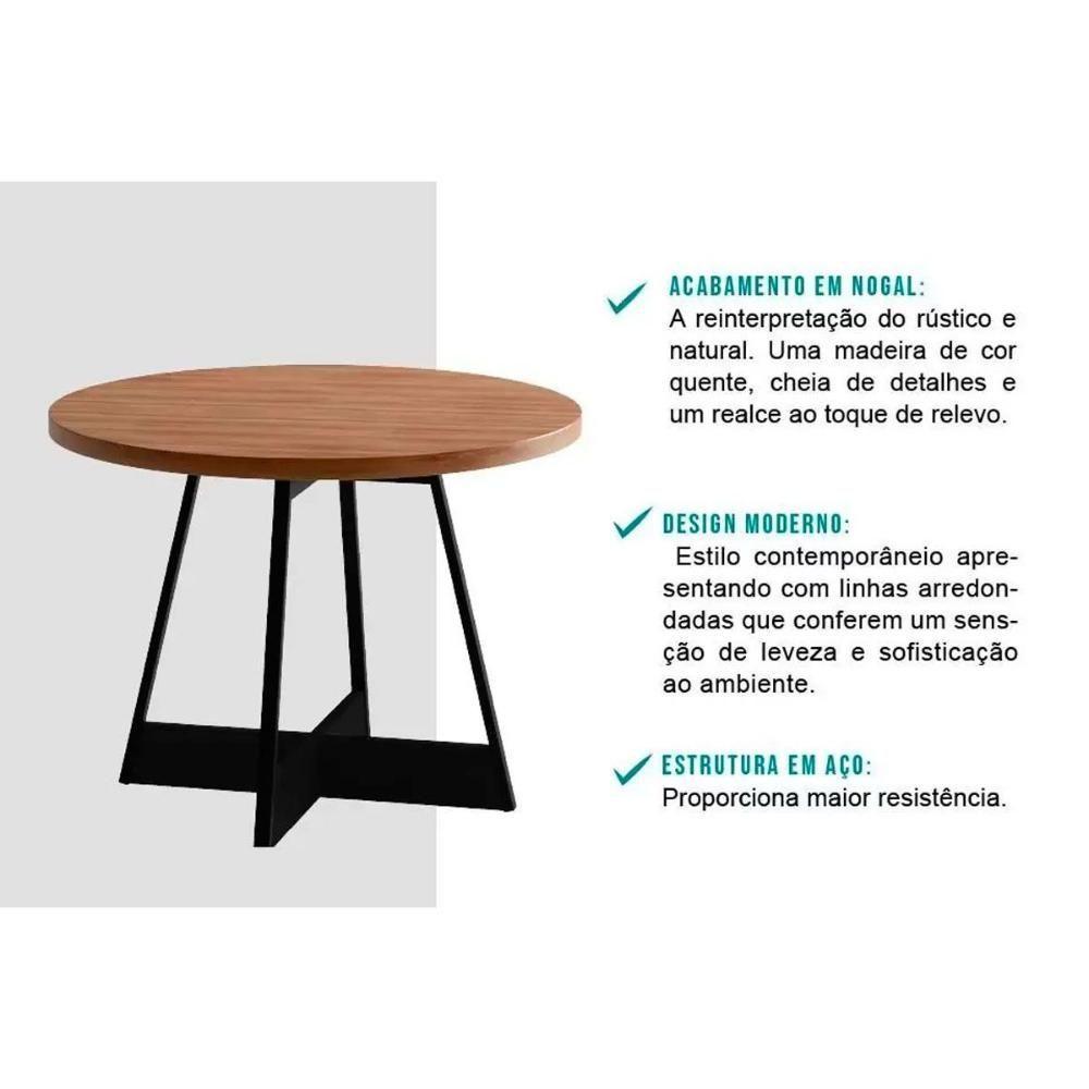 Mesa de Sala Jantar Átria 1594 Redonda Aço c/Tampo Madeirado Redondo 100cm Nogal/Freijo Rose - Carraro - 7