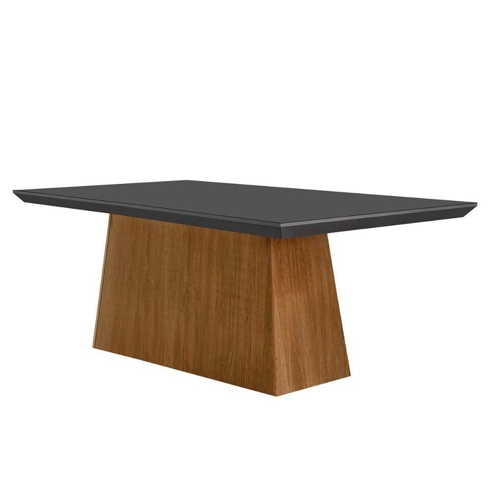 Mesa de Sala Jantar Luna + Tampo Madeirado Vidro Curvo 180x90cm Grafite/Imbuia - Rufato - 1