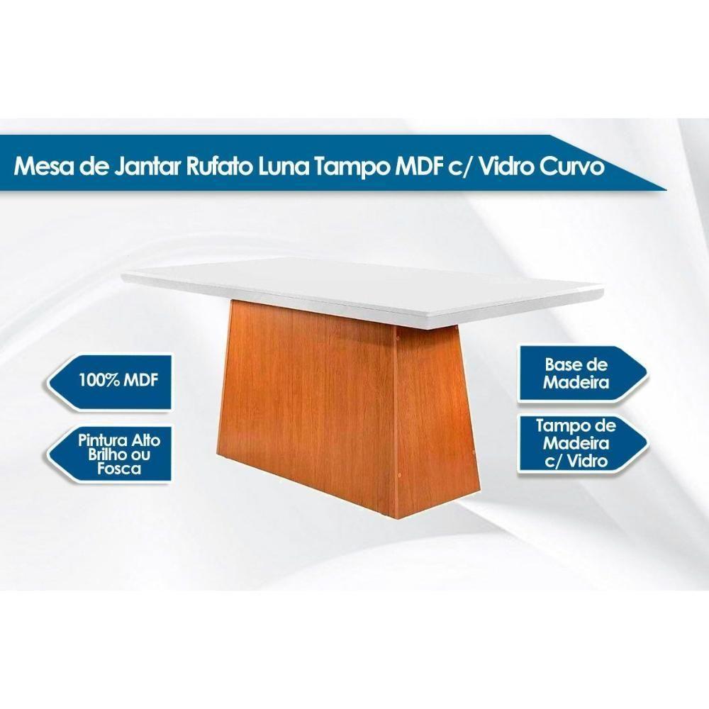 Mesa de Sala Jantar Luna + Tampo Madeirado Vidro Curvo 180x90cm Grafite/Imbuia - Rufato - 4