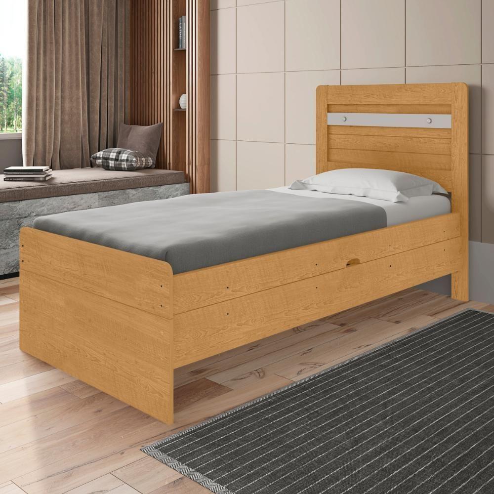 Cama Com Baú De Solteiro Com Colchão Flex Cuiabá Naturalle Off White - 1