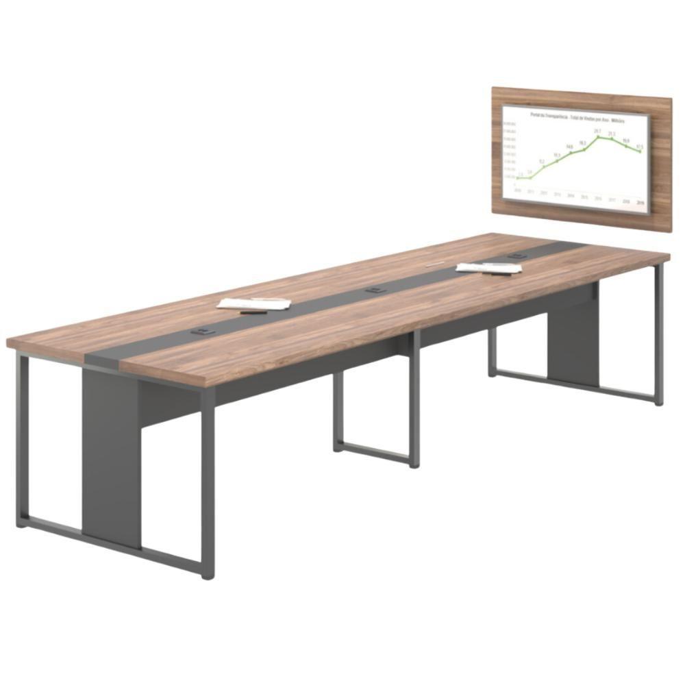 Mesa Para Reunião Com Painel De Tv Aires Noce Preto - 2