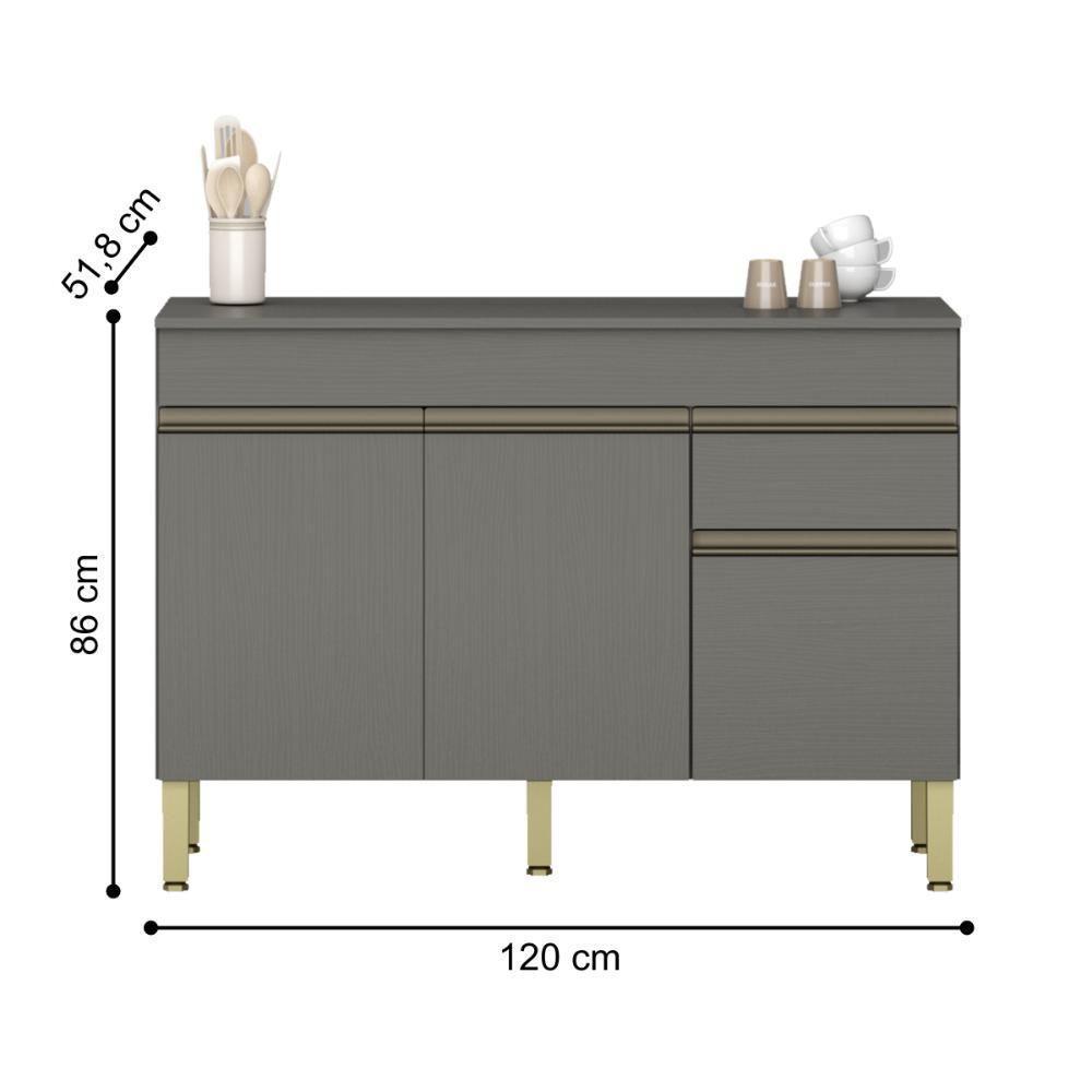Balcão 3 Portas 1 Gaveta 1200 Line Com Tampo Gris - 4