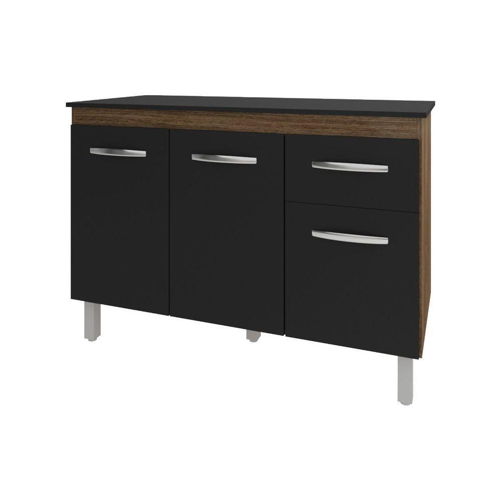 Balcão Gabinete Para Pia 118 Cm Cozinha Aline Savana Preto Com Tampo Tampão 120 Cm Preto - 1