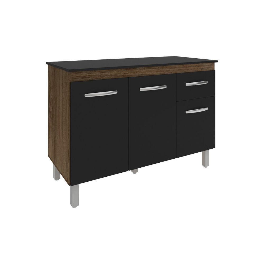 Balcão Gabinete Para Pia 118 Cm Cozinha Aline Savana Preto Com Tampo Tampão 120 Cm Preto - 3