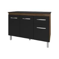 Balcão Gabinete Para Pia 118 Cm Cozinha Aline Savana Preto Com Tampo Tampão 120 Cm Preto - 1