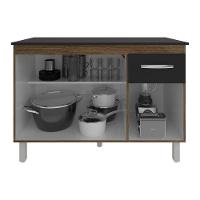 Balcão Gabinete Para Pia 118 Cm Cozinha Aline Savana Preto Com Tampo Tampão 120 Cm Preto - 5