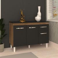 Balcão Gabinete Para Pia 118 Cm Cozinha Aline Savana Preto Com Tampo Tampão 120 Cm Preto - 6