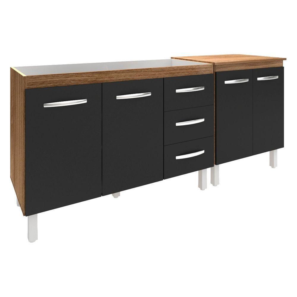 Armário Cozinha Gabinete Pia De 120 Cm Bruna E Balcão Jane Para Forno Elétrico Ou Microondas Savana Preto - 1