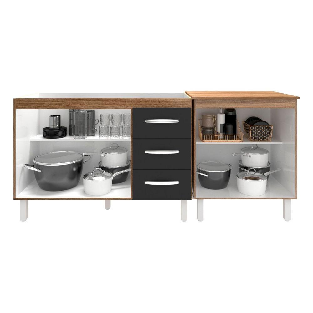 Armário Cozinha Gabinete Pia De 120 Cm Bruna E Balcão Jane Para Forno Elétrico Ou Microondas Savana Preto - 3