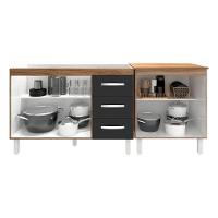 Armário Cozinha Gabinete Pia De 120 Cm Bruna E Balcão Jane Para Forno Elétrico Ou Microondas Savana Preto - 3