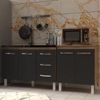 Armário Cozinha Gabinete Pia De 120 Cm Bruna E Balcão Jane Para Forno Elétrico Ou Microondas Savana Preto - 5