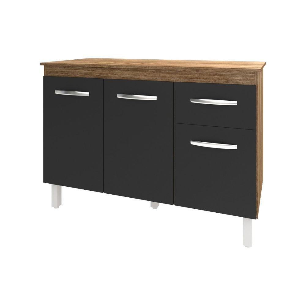 Balcão Gabinete Para Pia 118 Cm Cozinha Aline Savana Preto Com Tampo Tampão 120 Cm Savana - 1