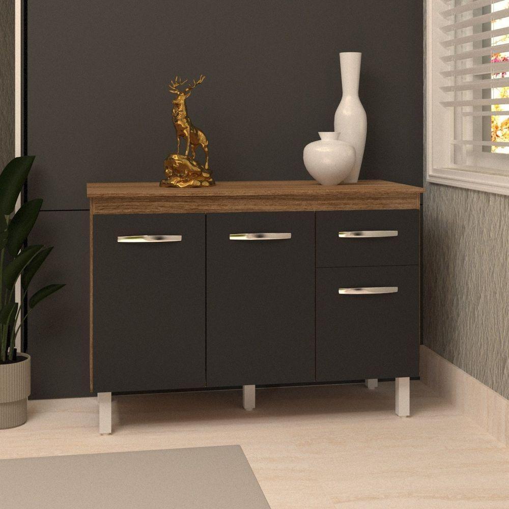 Balcão Gabinete Para Pia 118 Cm Cozinha Aline Savana Preto Com Tampo Tampão 120 Cm Savana - 2