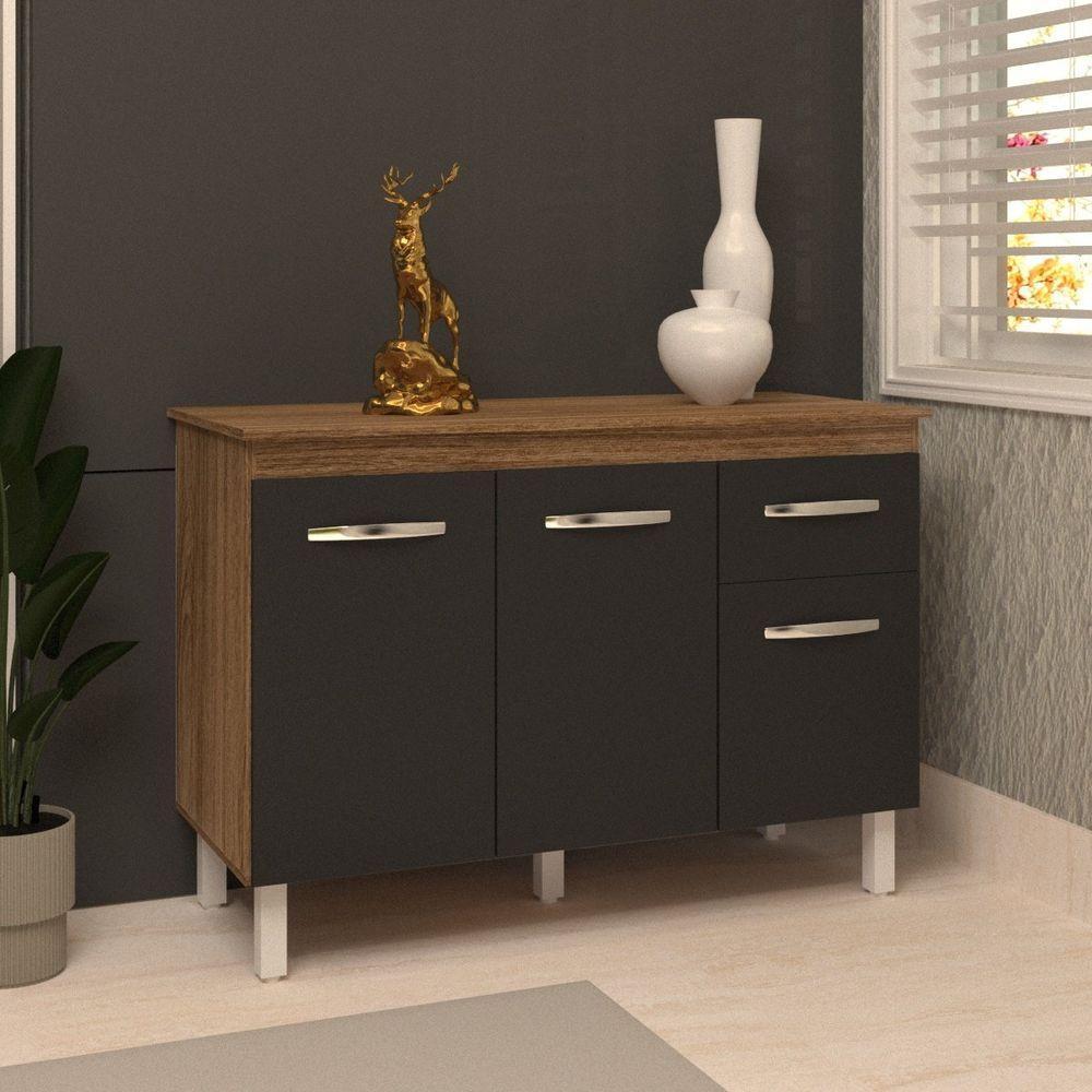 Balcão Gabinete Para Pia 118 Cm Cozinha Aline Savana Preto Com Tampo Tampão 120 Cm Savana - 3