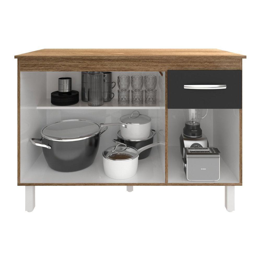 Balcão Gabinete Para Pia 118 Cm Cozinha Aline Savana Preto Com Tampo Tampão 120 Cm Savana - 5