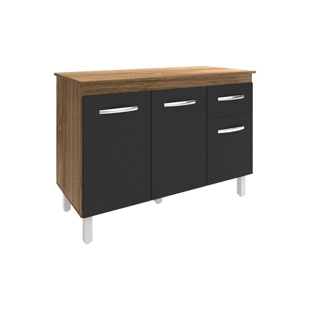 Balcão Gabinete Para Pia 118 Cm Cozinha Aline Savana Preto Com Tampo Tampão 120 Cm Savana - 6