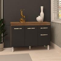 Balcão Gabinete Para Pia 118 Cm Cozinha Aline Savana Preto Com Tampo Tampão 120 Cm Savana - 2