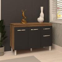 Balcão Gabinete Para Pia 118 Cm Cozinha Aline Savana Preto Com Tampo Tampão 120 Cm Savana - 3