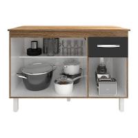 Balcão Gabinete Para Pia 118 Cm Cozinha Aline Savana Preto Com Tampo Tampão 120 Cm Savana - 5