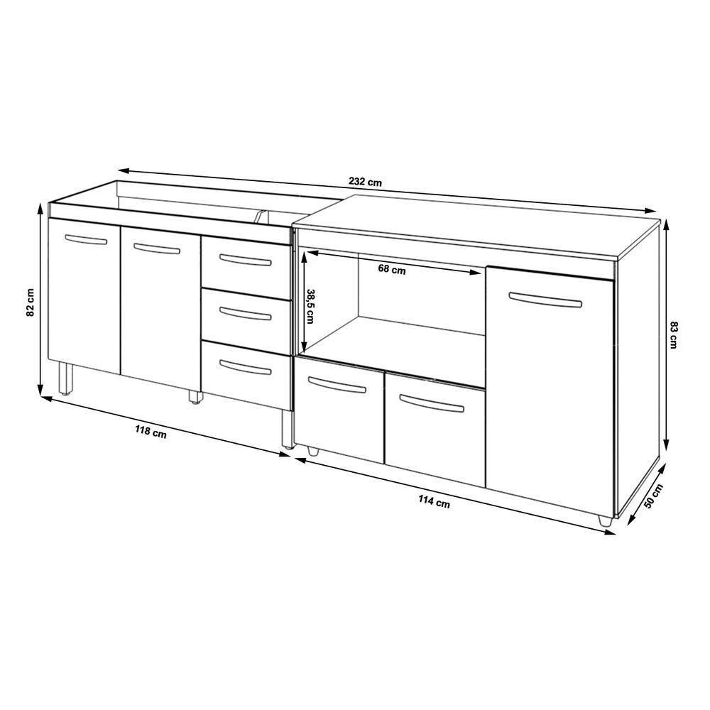 Armário Cozinha Balcão Gabinete De Pia 120 Cm Bruna E Balcão Lilian Para Microondas E Forno Elétrico Savana Preto - 2