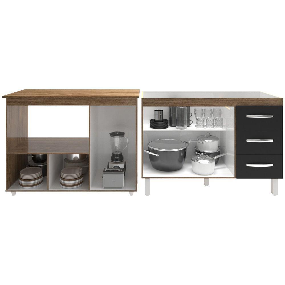 Armário Cozinha Balcão Gabinete De Pia 120 Cm Bruna E Balcão Lilian Para Microondas E Forno Elétrico Savana Preto - 3