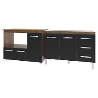 Armário Cozinha Balcão Gabinete De Pia 120 Cm Bruna E Balcão Lilian Para Microondas E Forno Elétrico Savana Preto - 1