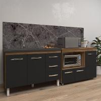 Armário Cozinha Balcão Gabinete De Pia 120 Cm Bruna E Balcão Lilian Para Microondas E Forno Elétrico Savana Preto - 5