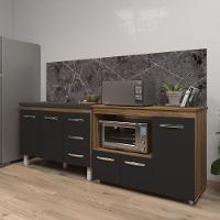 Armário Cozinha Balcão Gabinete De Pia 120 Cm Bruna E Balcão Lilian Para Microondas E Forno Elétrico Savana Preto - 6