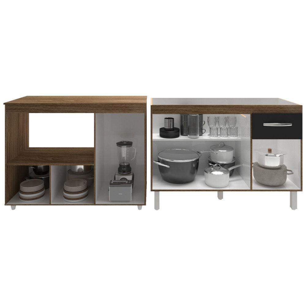 Gabinete Cozinha Armário Balcão De Pia 120 Cm Aline E Balcão Para Microondas E Forno Elétrico Lilian Savana Preto - 4