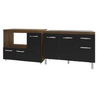 Gabinete Cozinha Armário Balcão De Pia 120 Cm Aline E Balcão Para Microondas E Forno Elétrico Lilian Savana Preto - 3