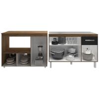 Gabinete Cozinha Armário Balcão De Pia 120 Cm Aline E Balcão Para Microondas E Forno Elétrico Lilian Savana Preto