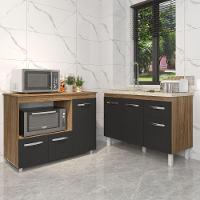 Gabinete Cozinha Armário Balcão De Pia 120 Cm Aline E Balcão Para Microondas E Forno Elétrico Lilian Savana Preto - 6