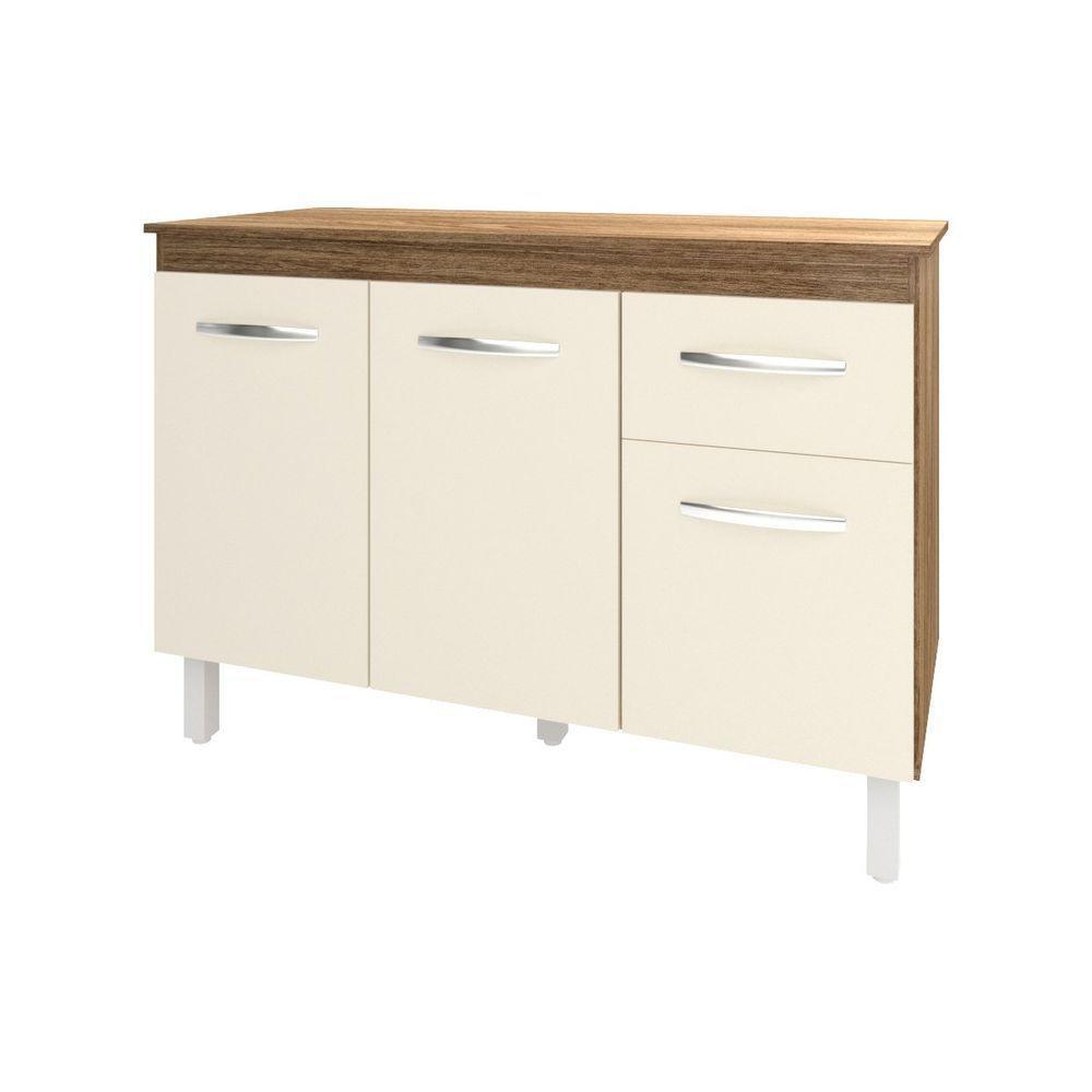 Balcão Gabinete Para Pia 118 Cm Cozinha Aline Savana Off White Com Tampo Tampão 120 Cm Savana - 1