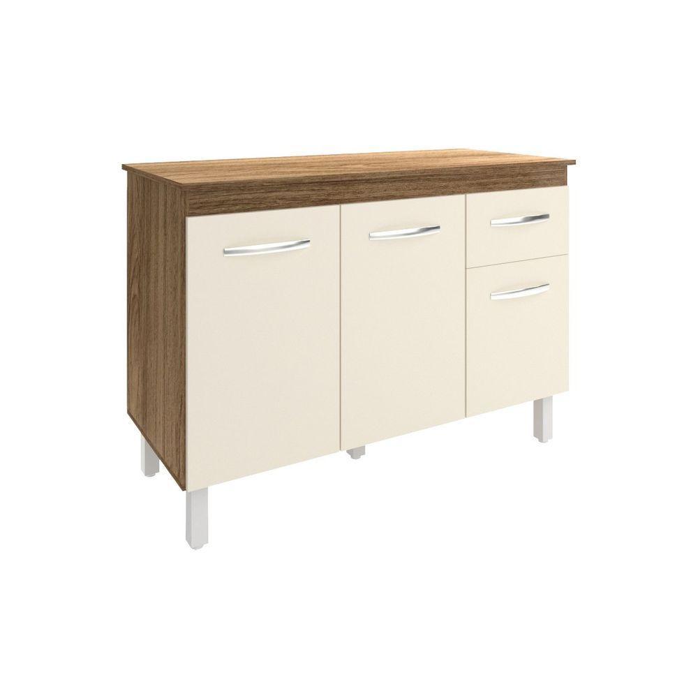 Balcão Gabinete Para Pia 118 Cm Cozinha Aline Savana Off White Com Tampo Tampão 120 Cm Savana - 2