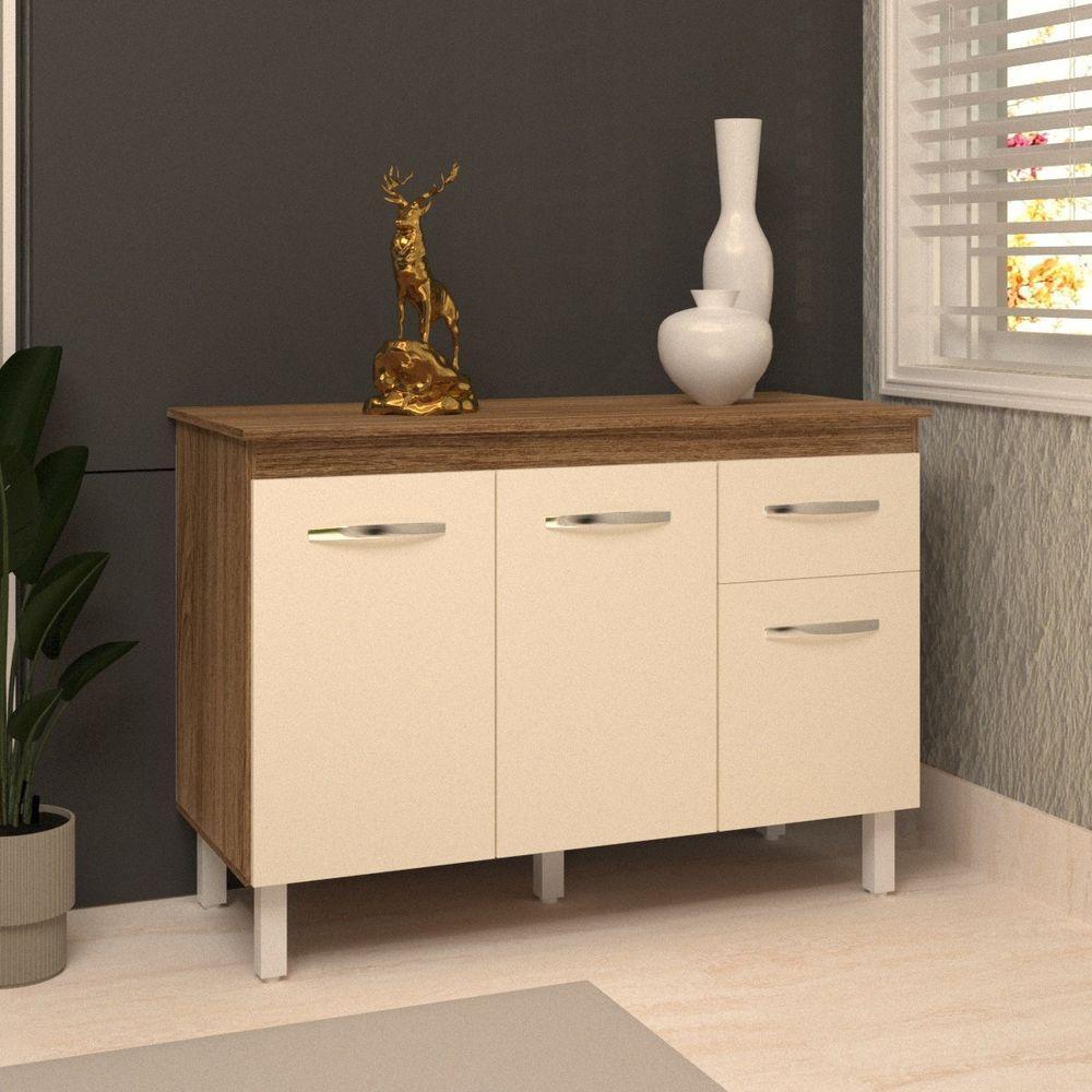 Balcão Gabinete Para Pia 118 Cm Cozinha Aline Savana Off White Com Tampo Tampão 120 Cm Savana - 4